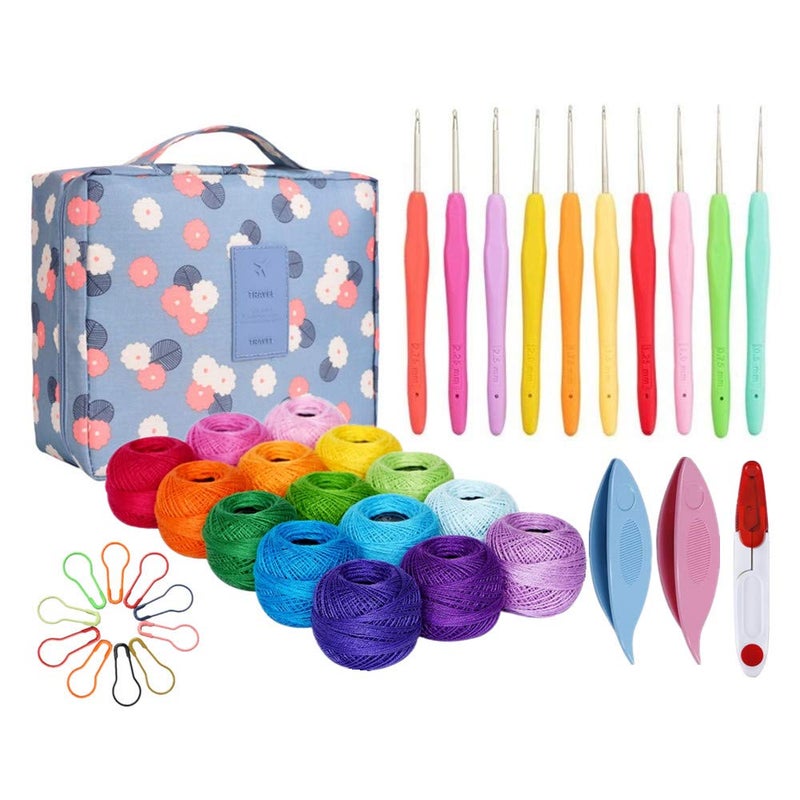 Lewhoo 15 Crochet Thread Balls & 10 Lace Crochet Hooks with Storage Bag  100% Cotton Thread with 2 Tatting Shutters Tools - Image 1